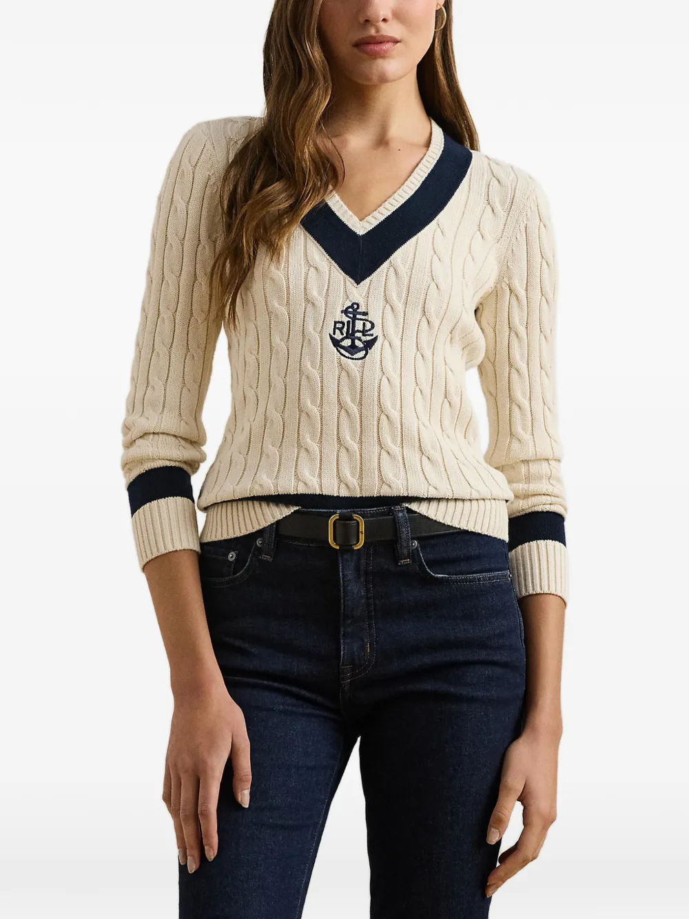 Lauren Ralph Lauren cable-knit logo-embroidered sweater - Toni neutri