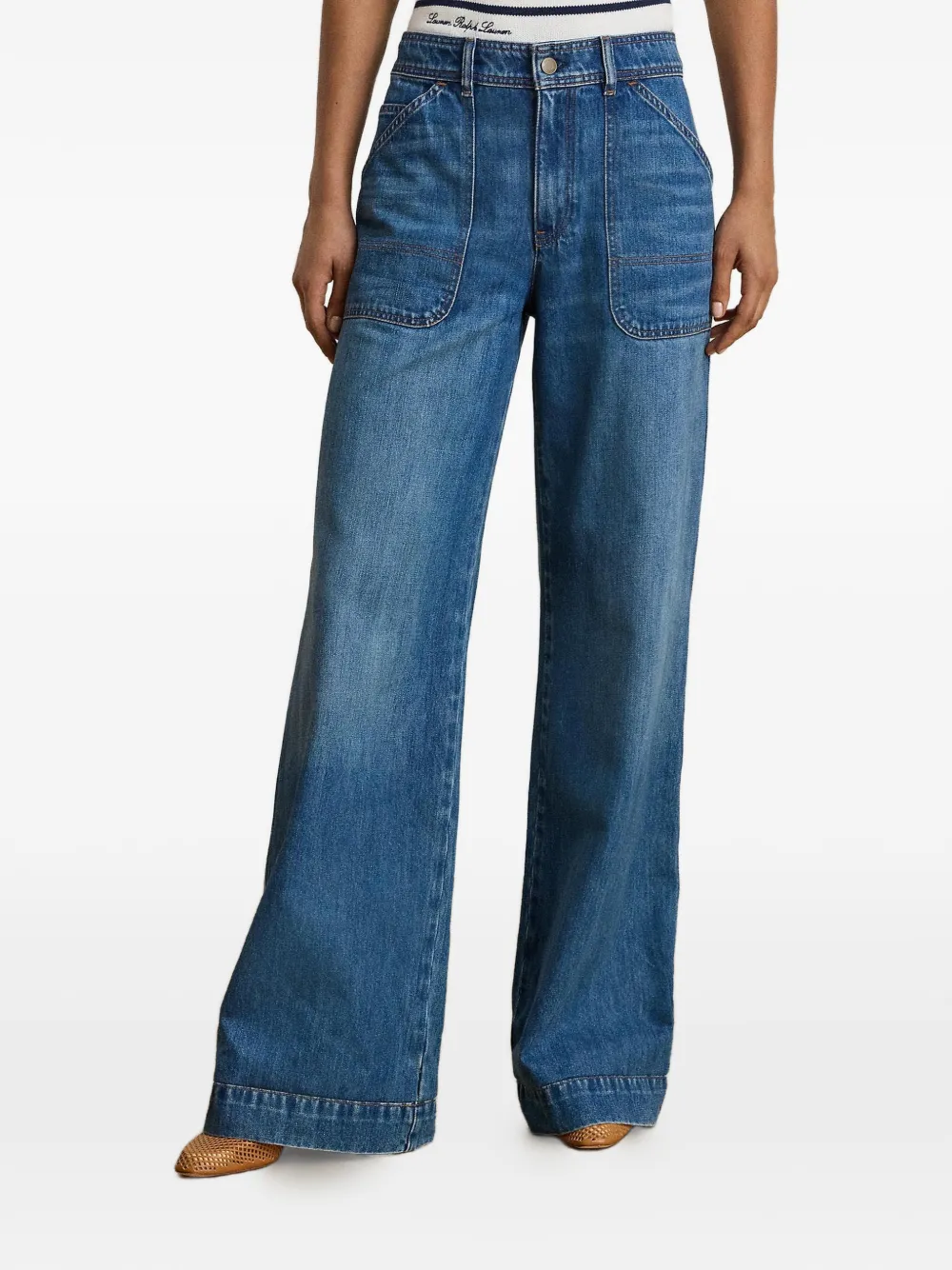 Lauren Ralph Lauren Jeans met wijde pijpen en opgestikte zak Blauw