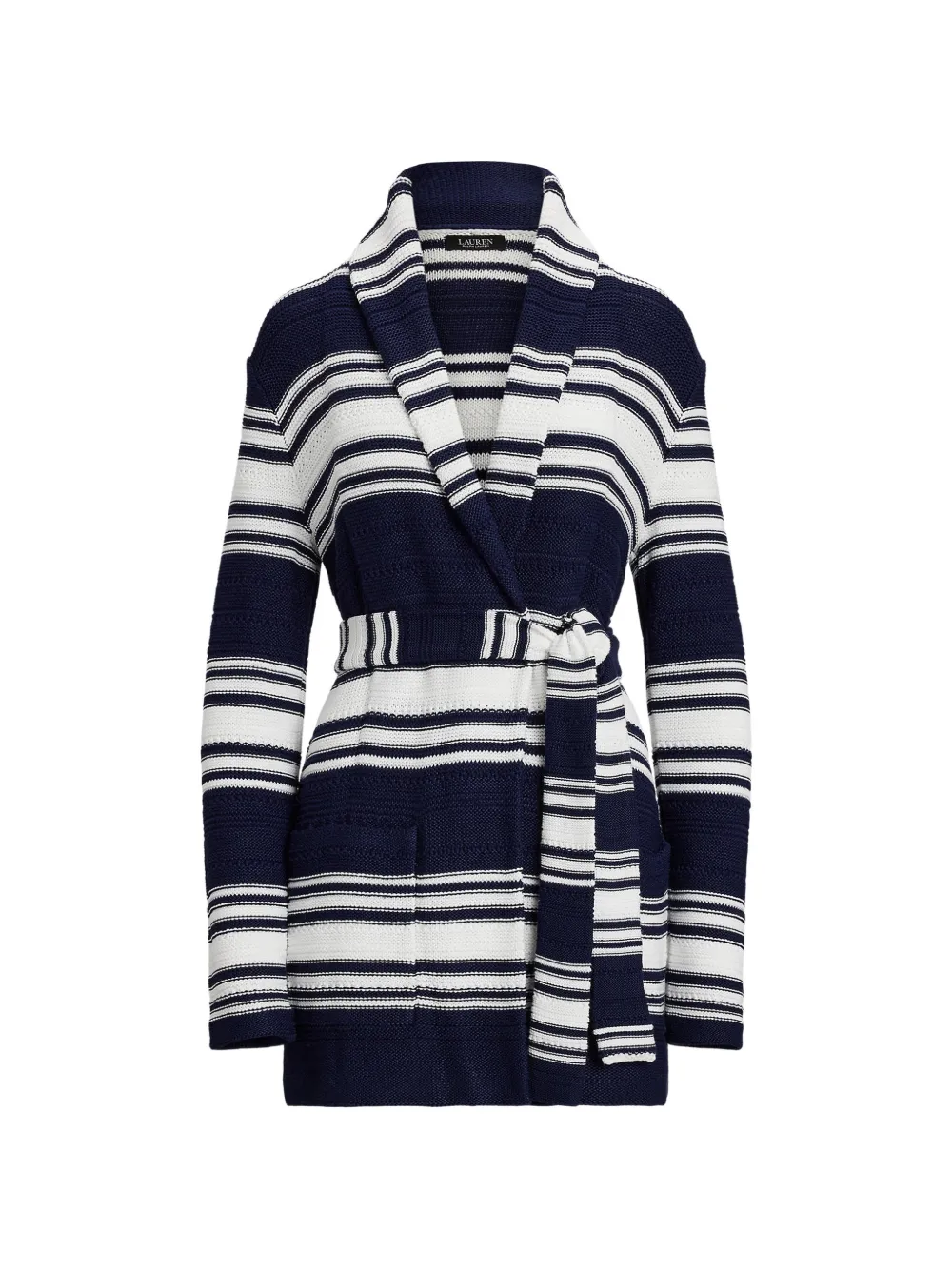 Lauren Ralph Lauren striped belted cardigan - Blau