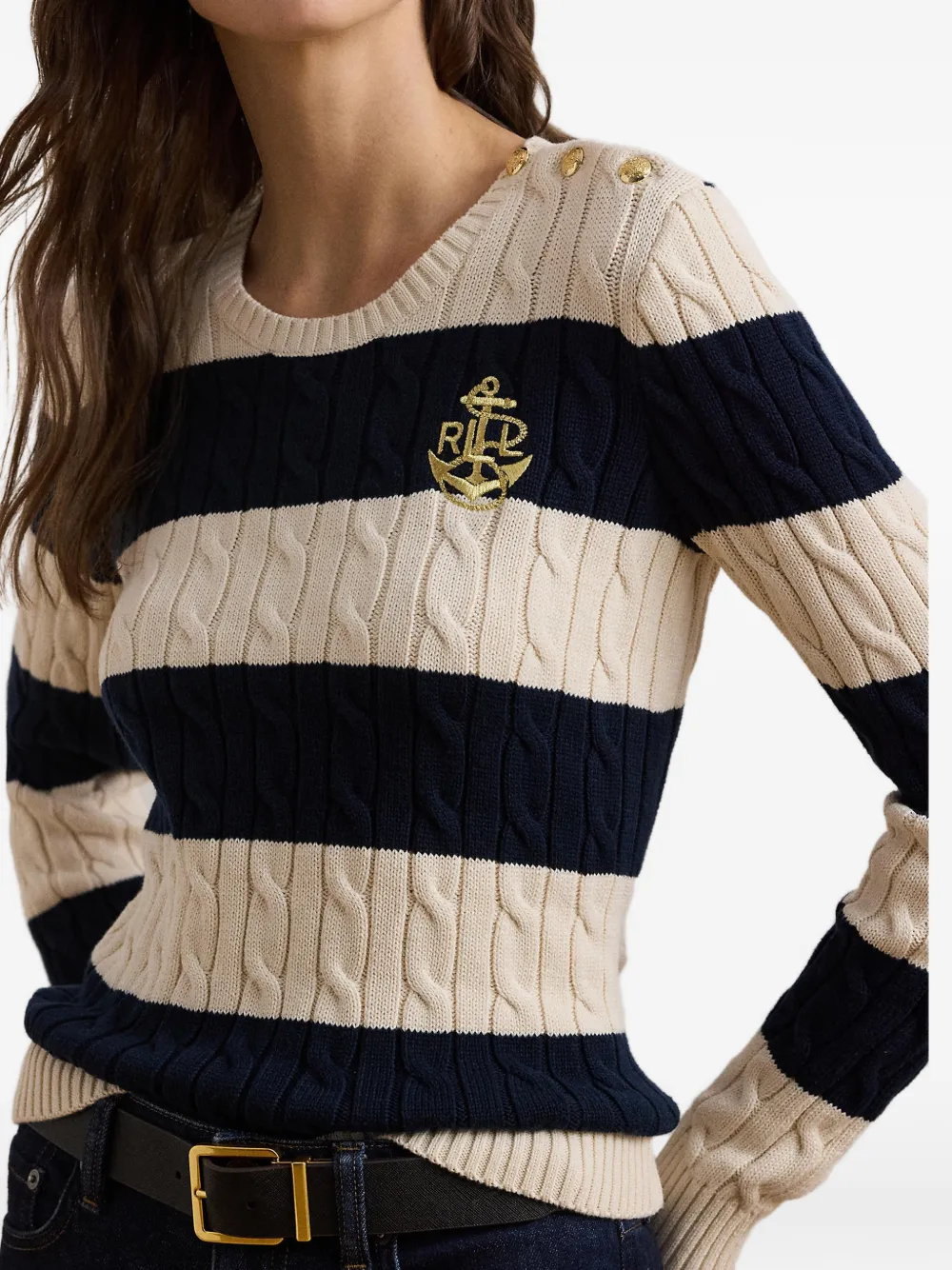 Lauren Ralph Lauren Gestreepte kabelgebreide trui Blauw