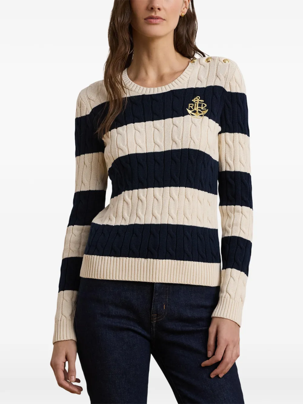 Lauren Ralph Lauren Gestreepte kabelgebreide trui Blauw