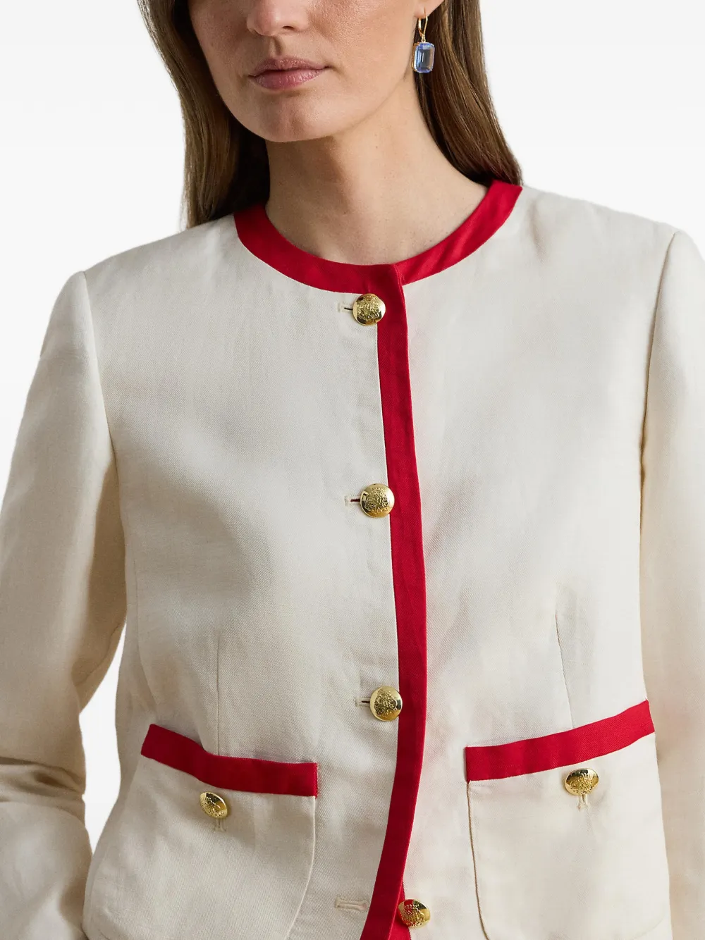 Lauren Ralph Lauren Kraagloze blazer met contrasterende afwerking Beige