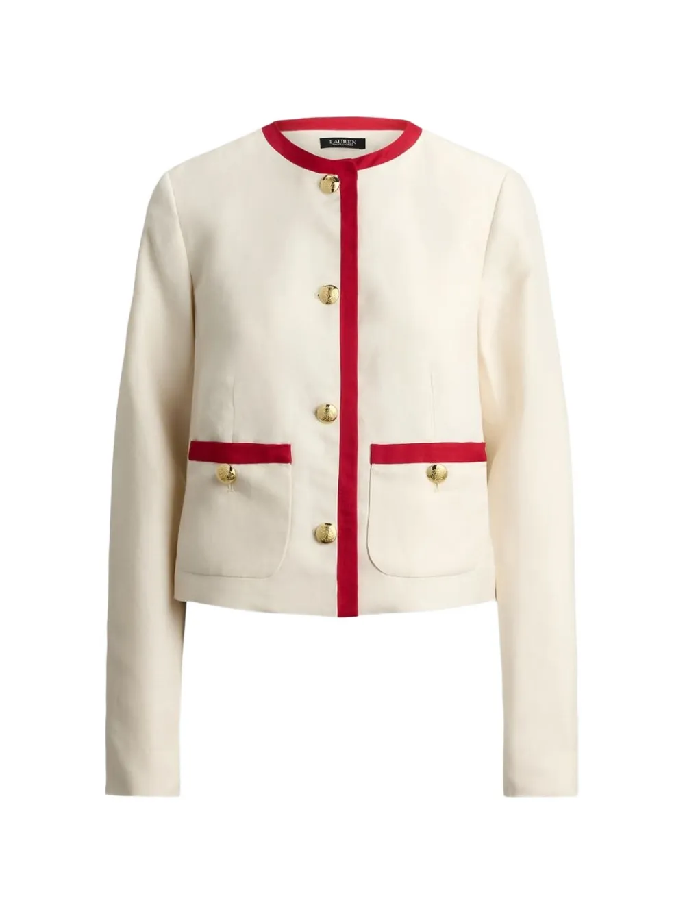 Lauren Ralph Lauren contrast-trim collarless blazer - Toni neutri