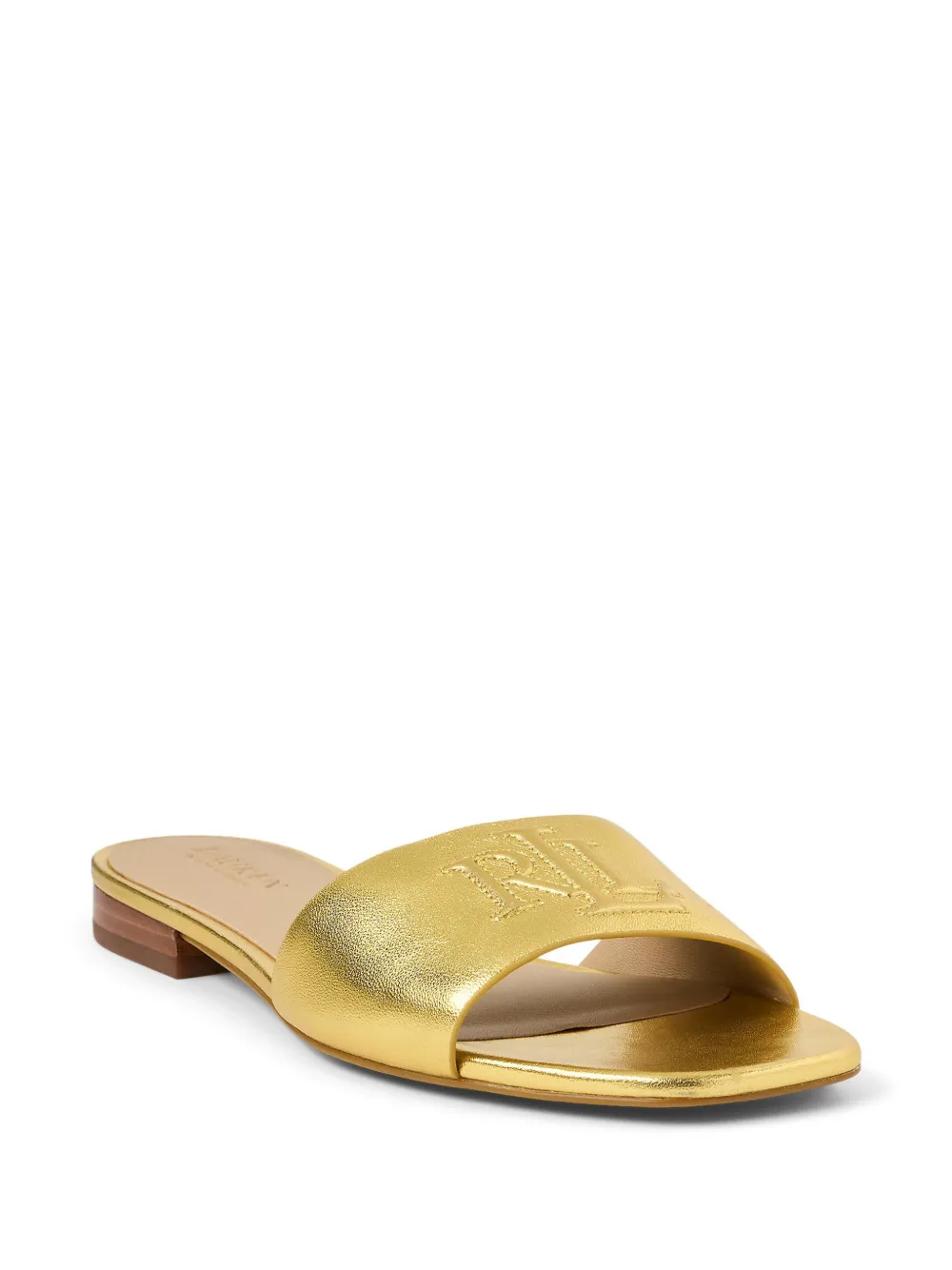 Lauren Ralph Lauren logo-embroidered leather flat mules Goud