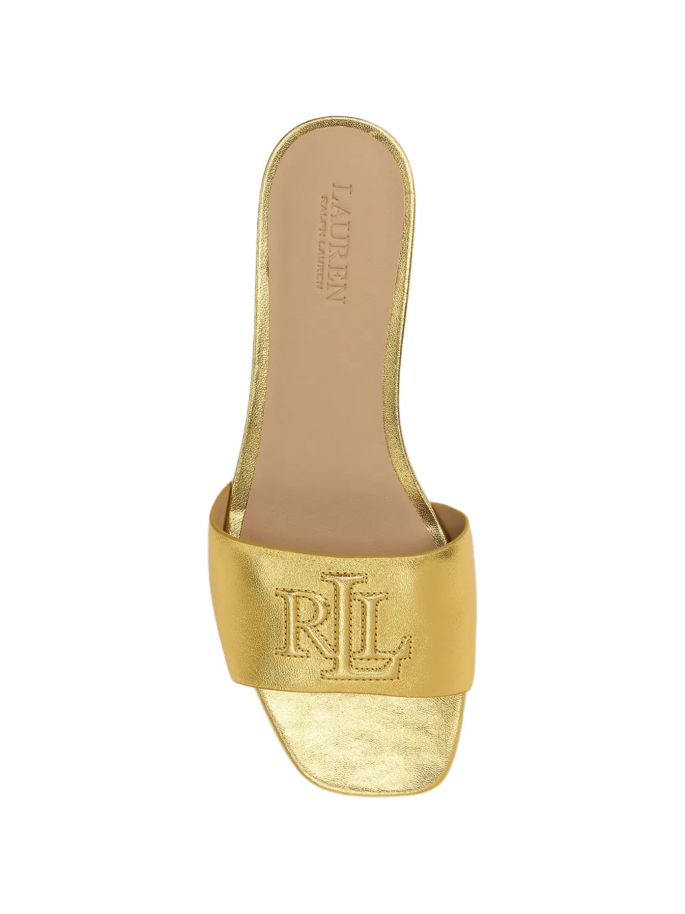 Lauren Ralph Lauren logo-embroidered leather flat mules Goud