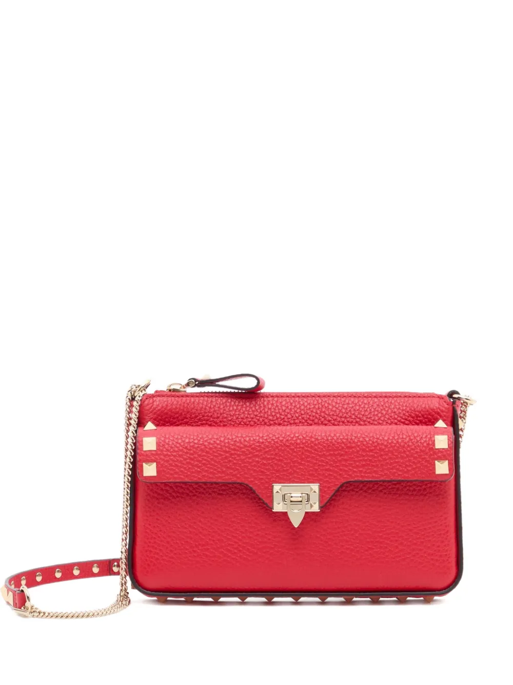 Valentino Garavani Rockstud chain pouch in grainy calfskin - Rosso