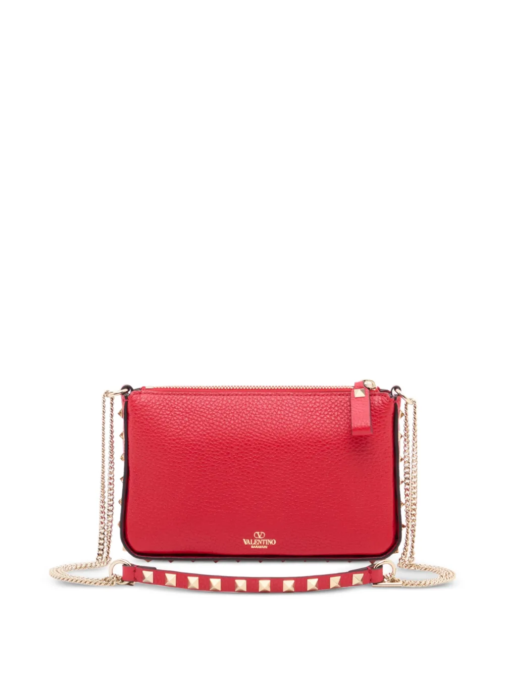 Valentino Garavani Rockstud buidel van korrelig kalfsleer met ketting Rood