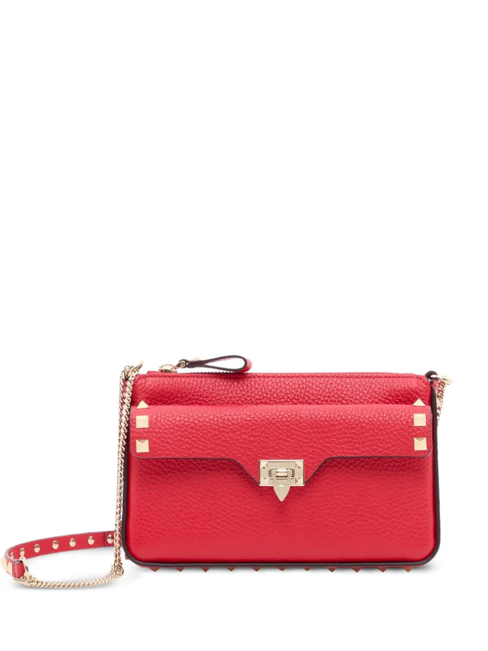 Valentino Garavani Rockstud chain pouch in grainy calfskin - Rosso