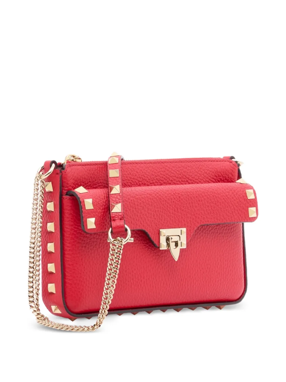 Valentino Garavani Rockstud buidel van korrelig kalfsleer met ketting Rood