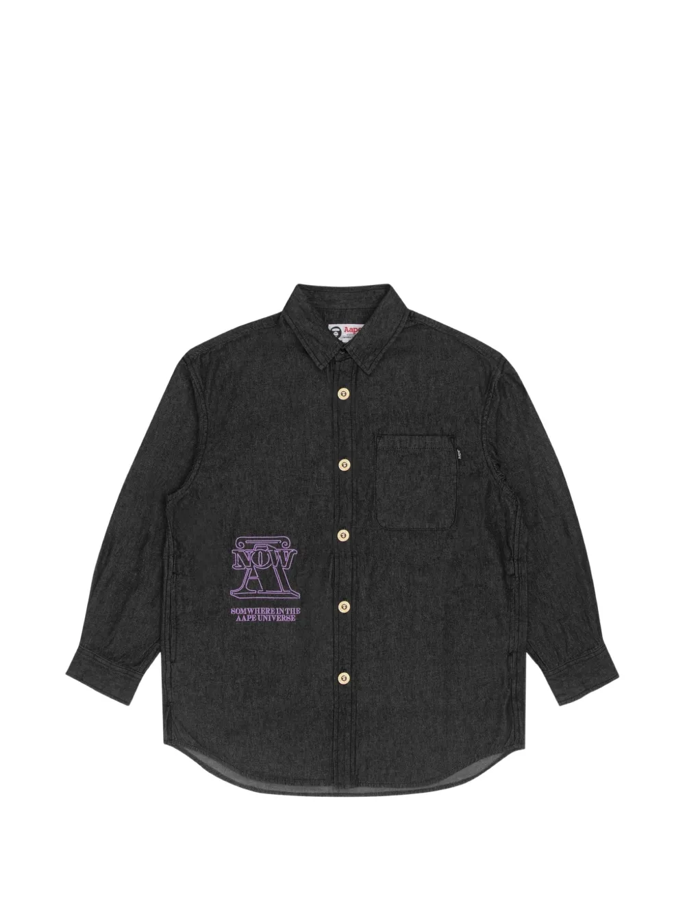 Aape By A Bathing Ape Logo-embroidered Button-down Denim Shirt In Black