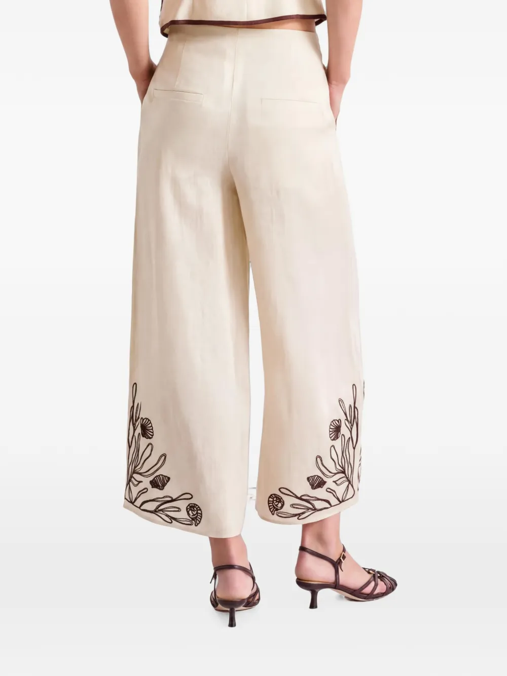 Marella MILDOLCE linnen broek met borduurwerk Beige