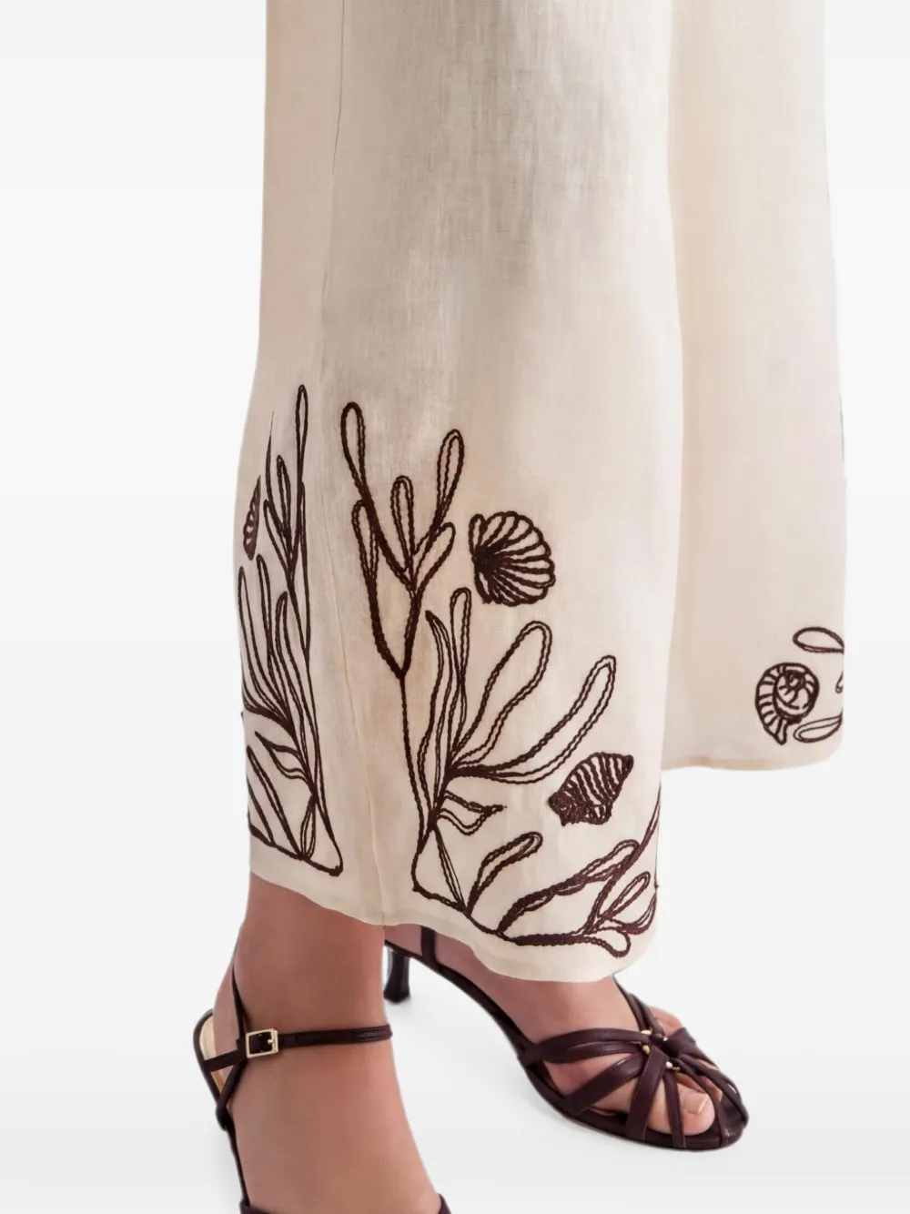 Marella MILDOLCE linnen broek met borduurwerk Beige