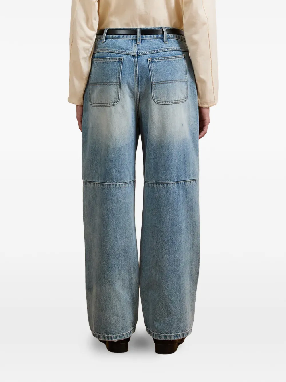 FOUND Jeans met vlakken en grafische print Blauw