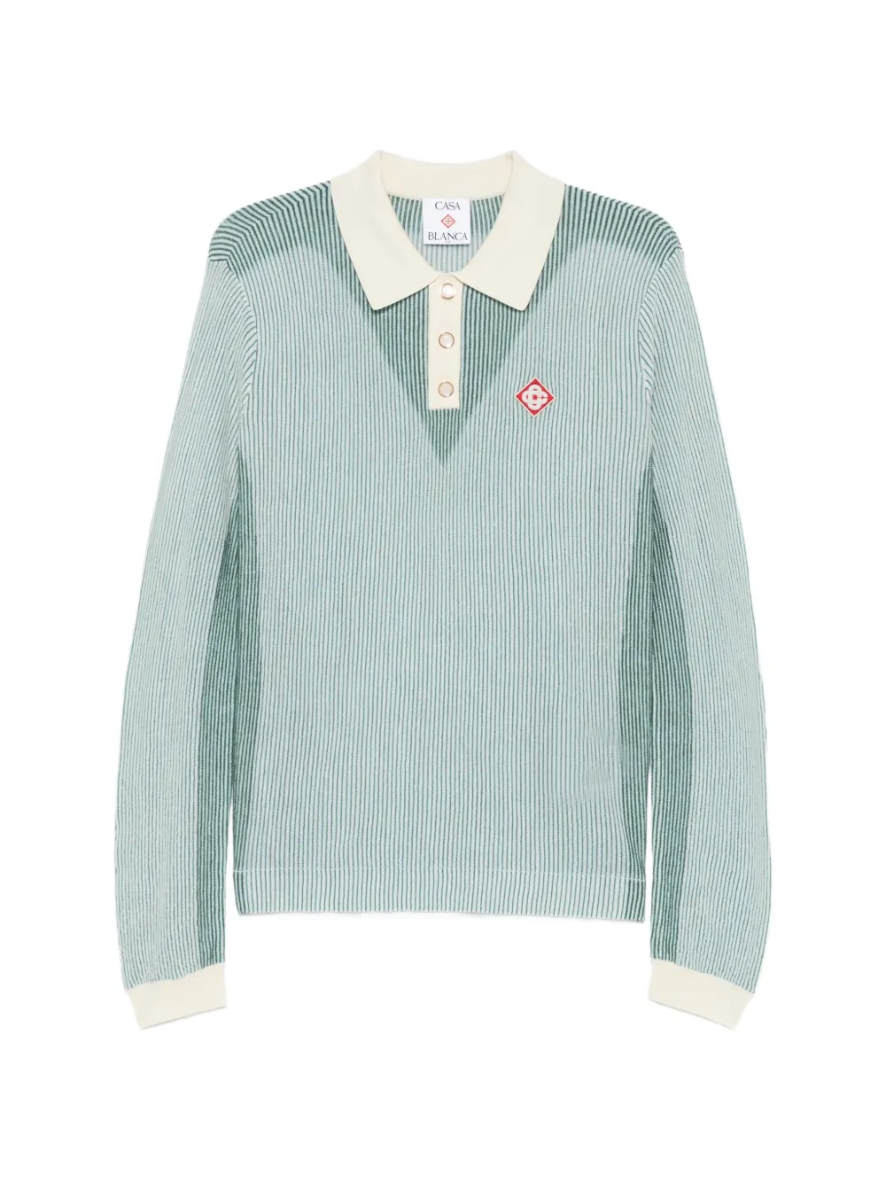 Casablanca ribbed-knit logo-patch polo shirt - Grün
