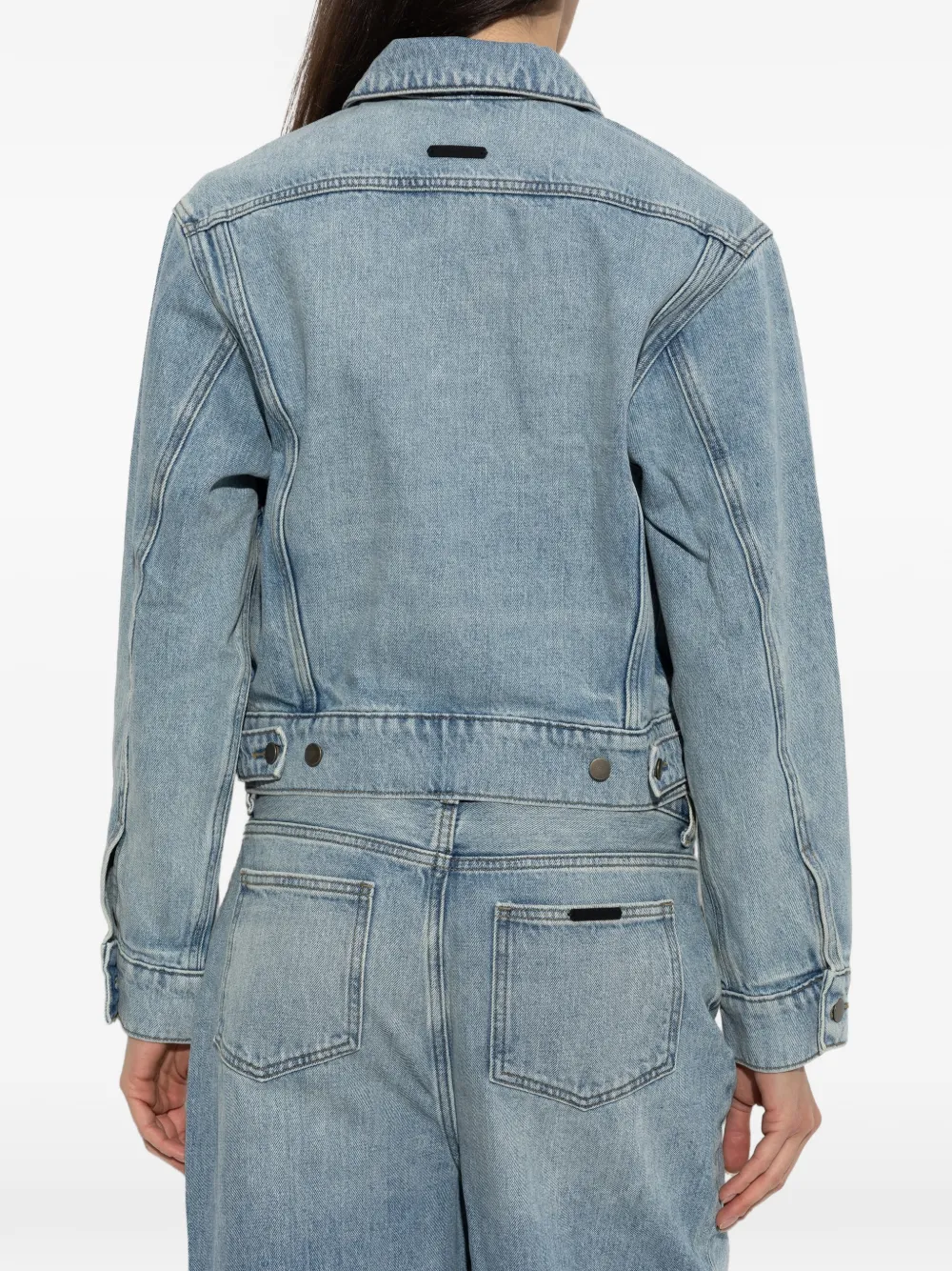 FEAR OF GOD ESSENTIALS cropped denim jack Blauw