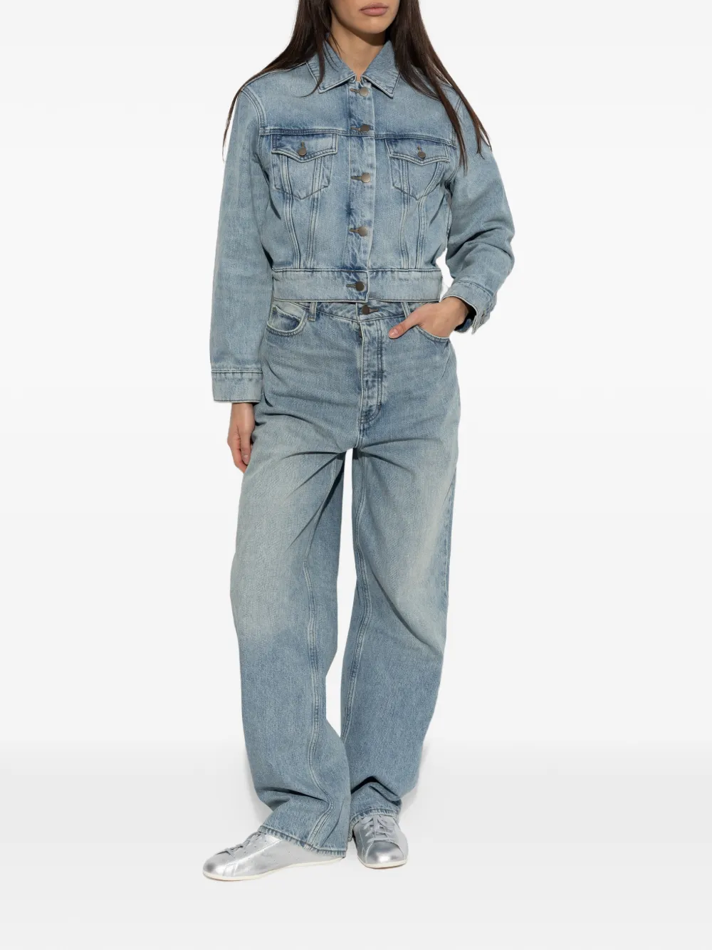 FEAR OF GOD ESSENTIALS cropped denim jack Blauw
