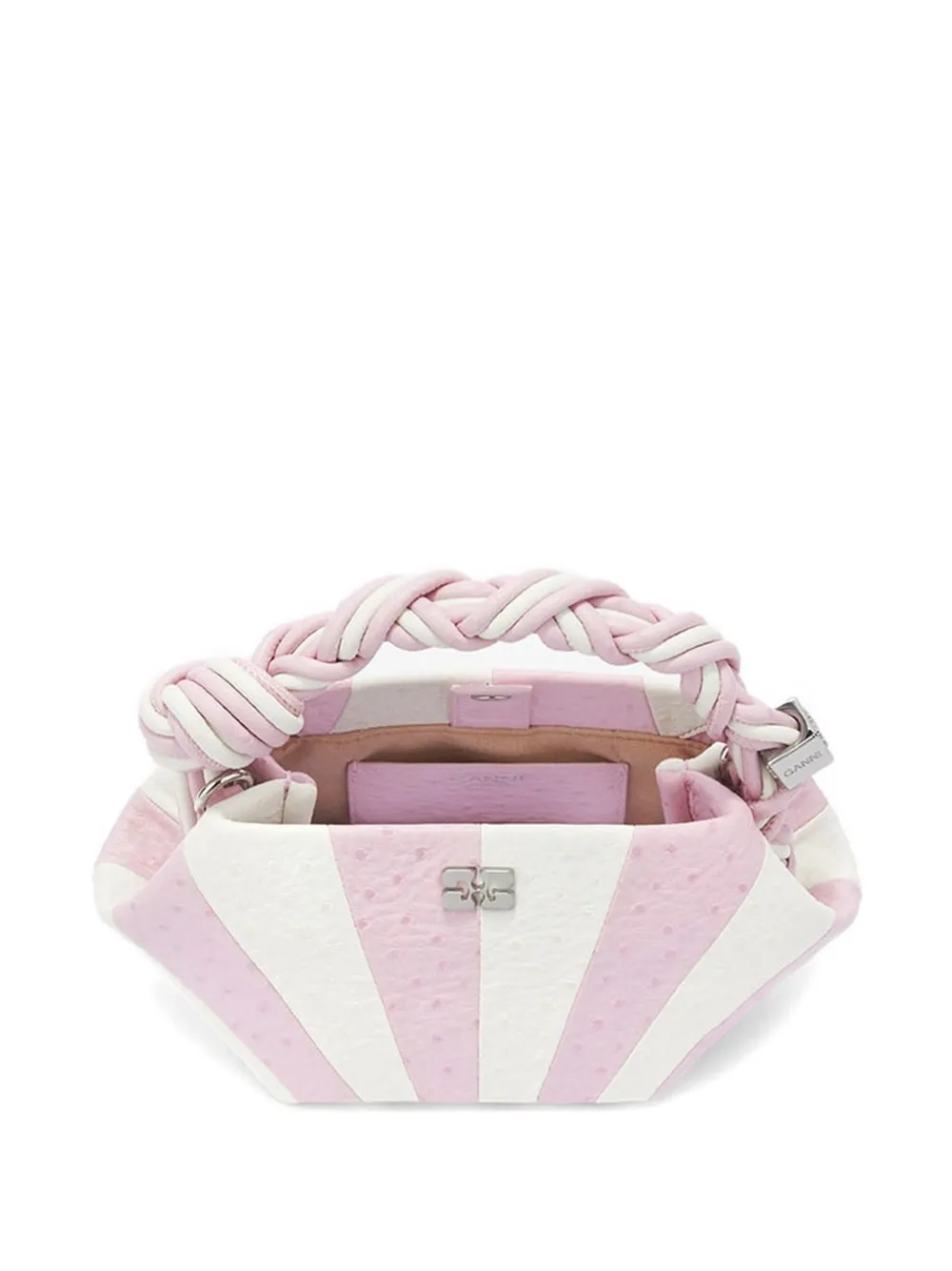 GANNI Bou leren schoudertas met strepen Roze