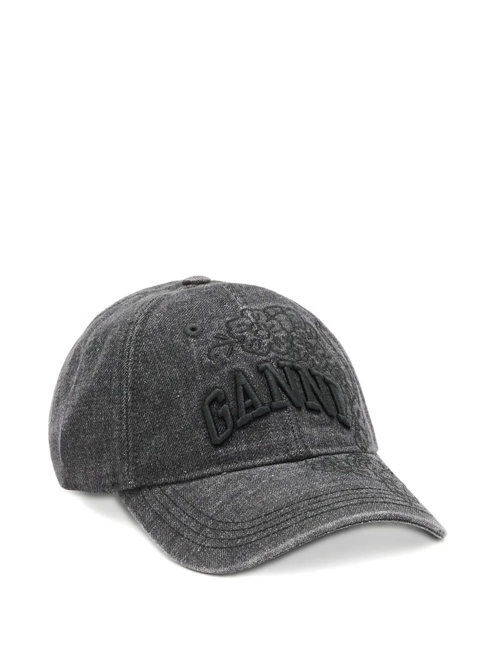 GANNI logo-embroidered denim cap - Grigio