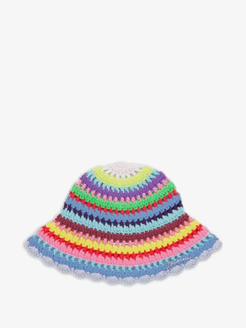 GANNI bucket hat in striped crochet