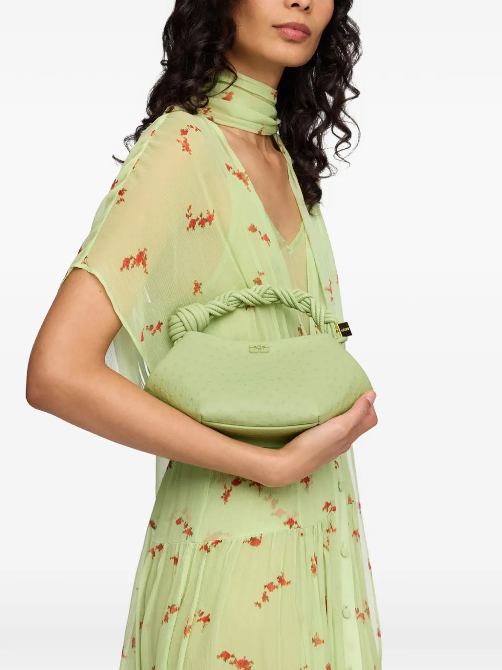 GANNI Kleine Bou shopper met struisvogeleffect Groen