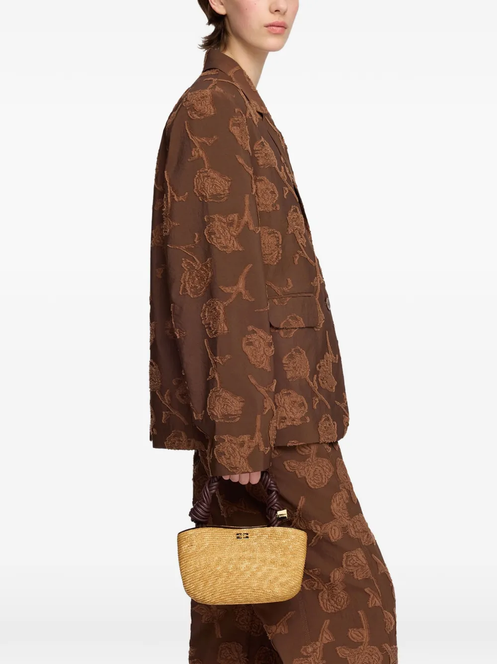 GANNI Bou shopper met gevlochten handvat Beige