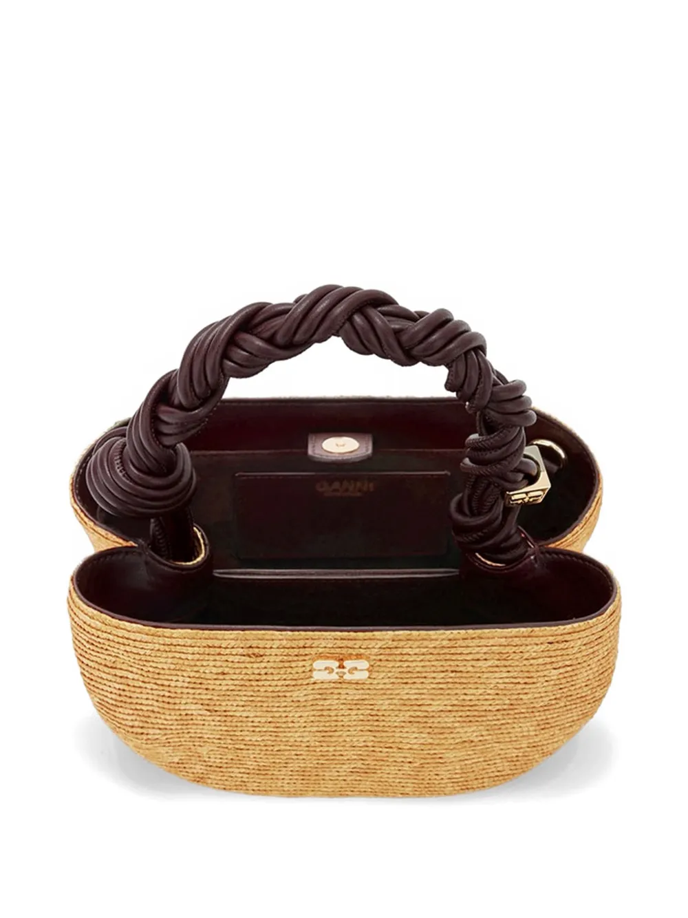 GANNI Bou shopper met gevlochten handvat Beige