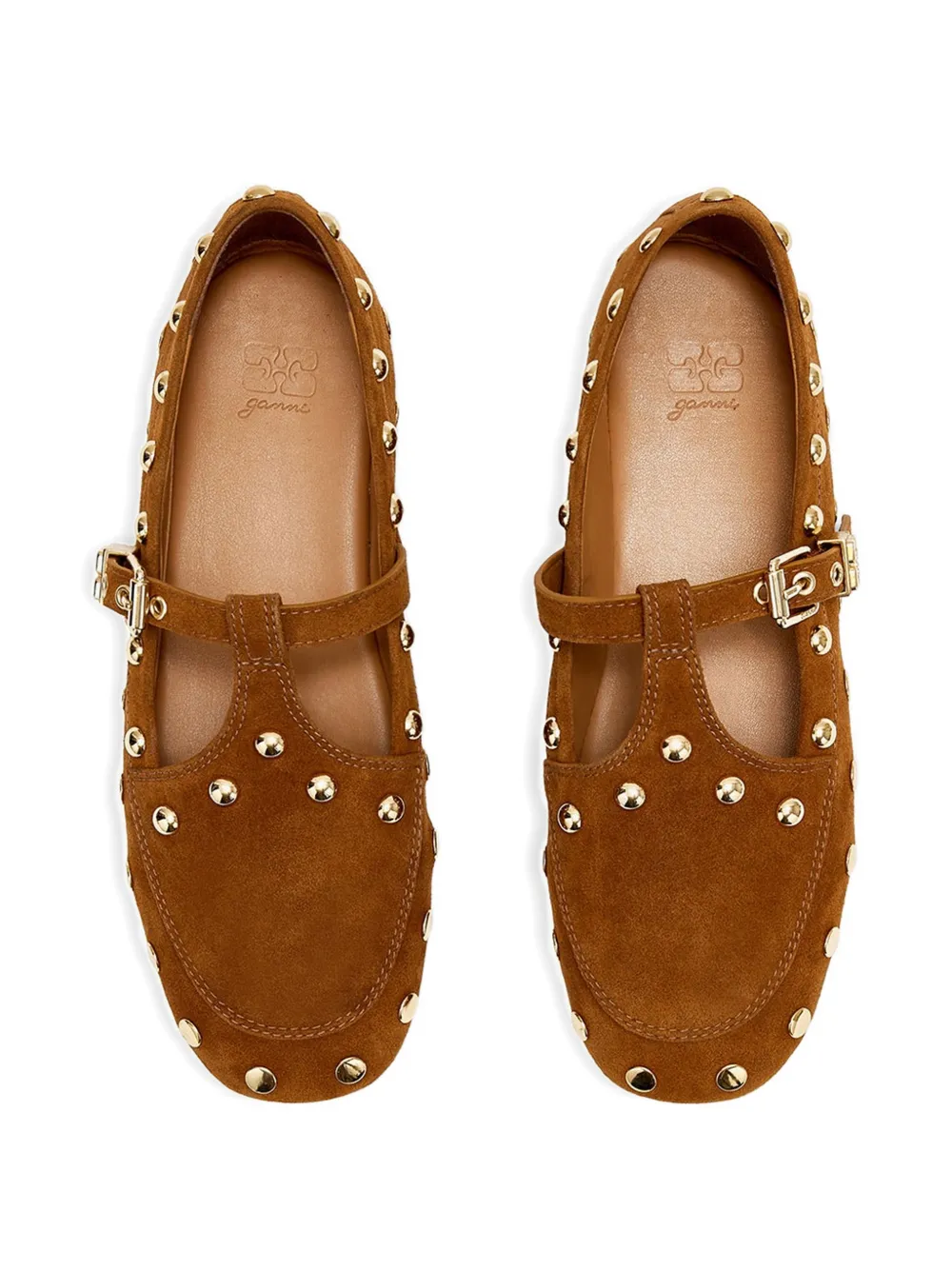 GANNI Ballerina's met strik verfraaid met studs Bruin