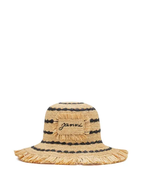 GANNI gorro de pescador de rafia con motivo de rayas
