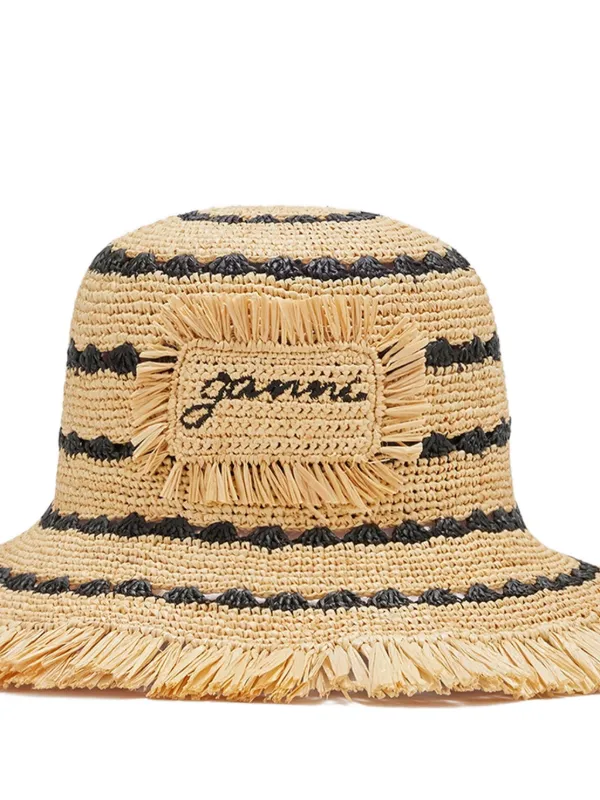 GANNI Bucket Hat In Striped Raffia | Neutrals | FARFETCH display picture 3