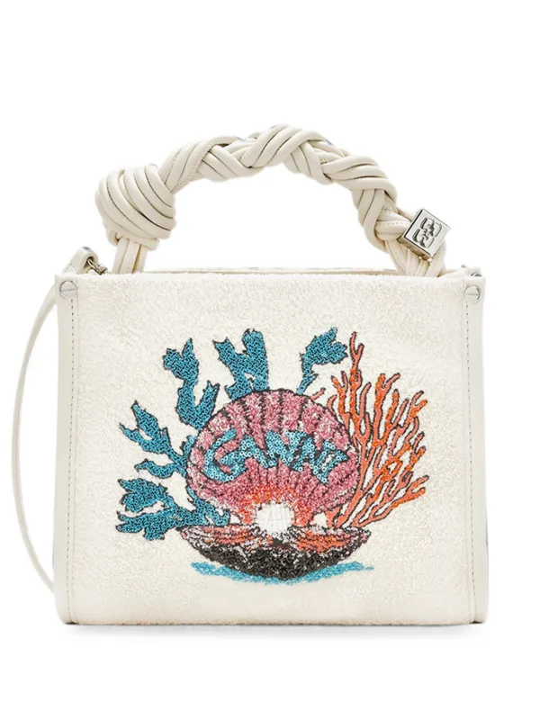 Ganni Small Bou Shopper in White Terry