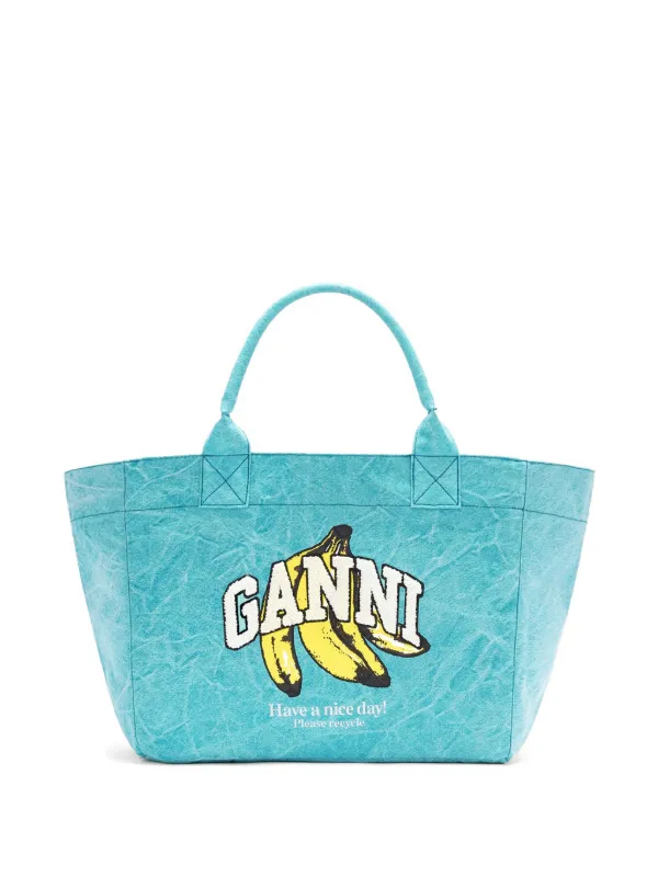 Ganni Banana-print Tote Bag in Blue
