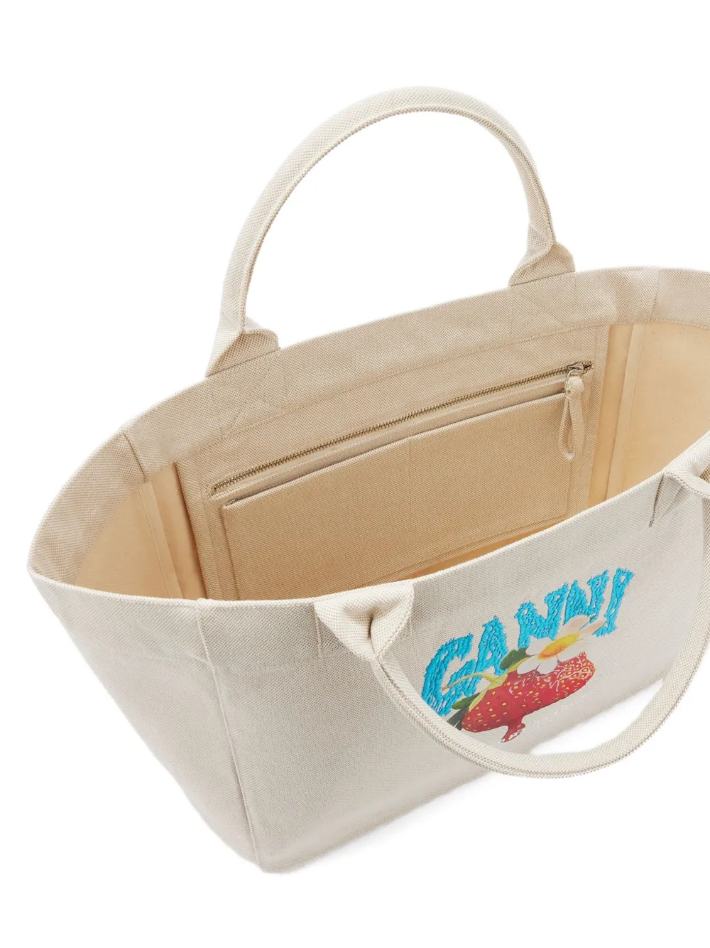 GANNI Shopper met aardbeiprint Wit