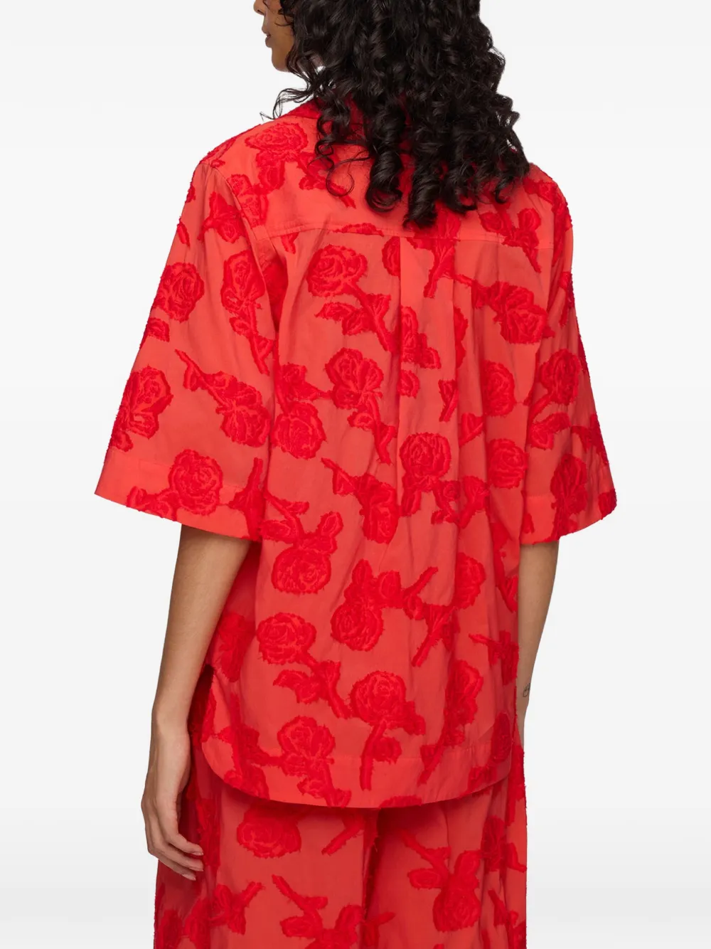 GANNI Fil-coupé blouse met bloemenprint Rood