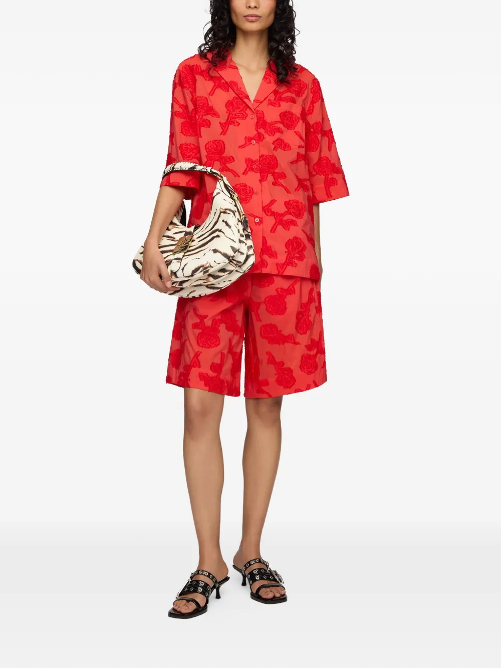 GANNI Fil-coupé blouse met bloemenprint Rood