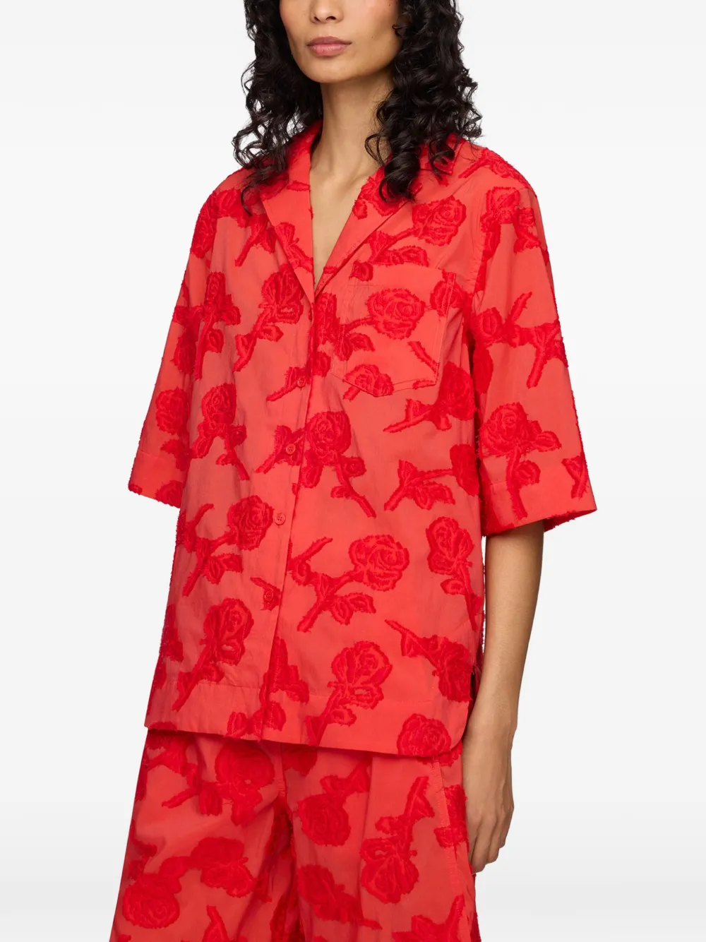 GANNI Fil-coupé blouse met bloemenprint Rood