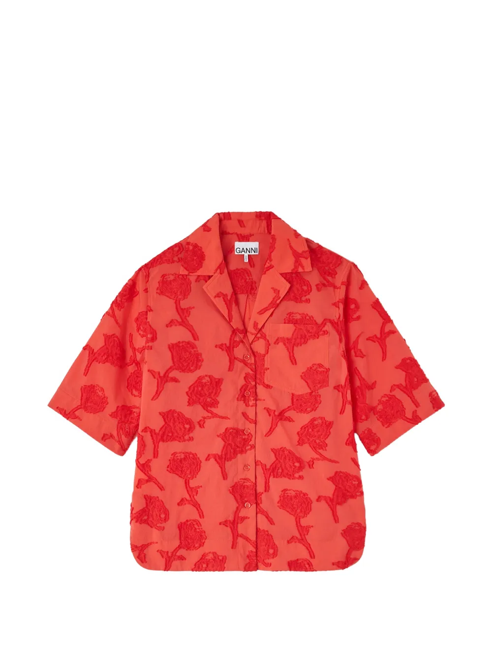 GANNI fil-coupé floral-pattern shirt - Red
