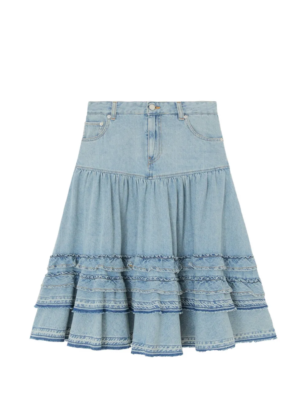 GANNI Gonna midi a balze con ruches - Blu