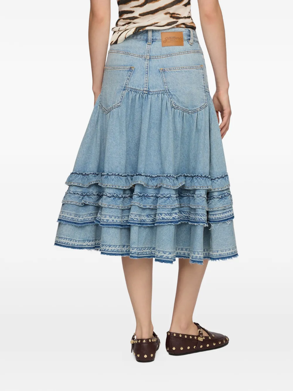 GANNI Midi-rok met ruches Blauw