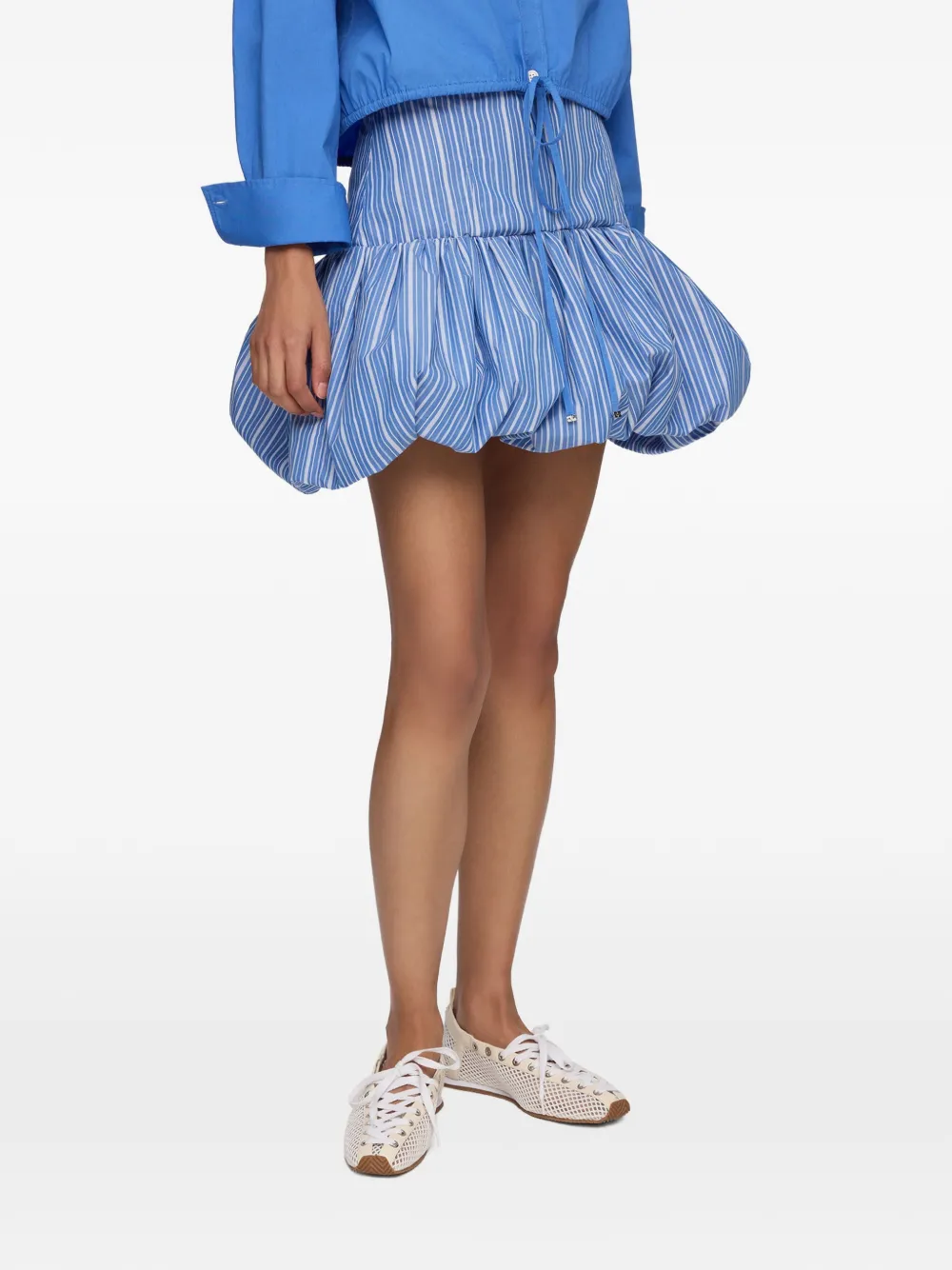 GANNI Gestreepte rok met ruches Blauw