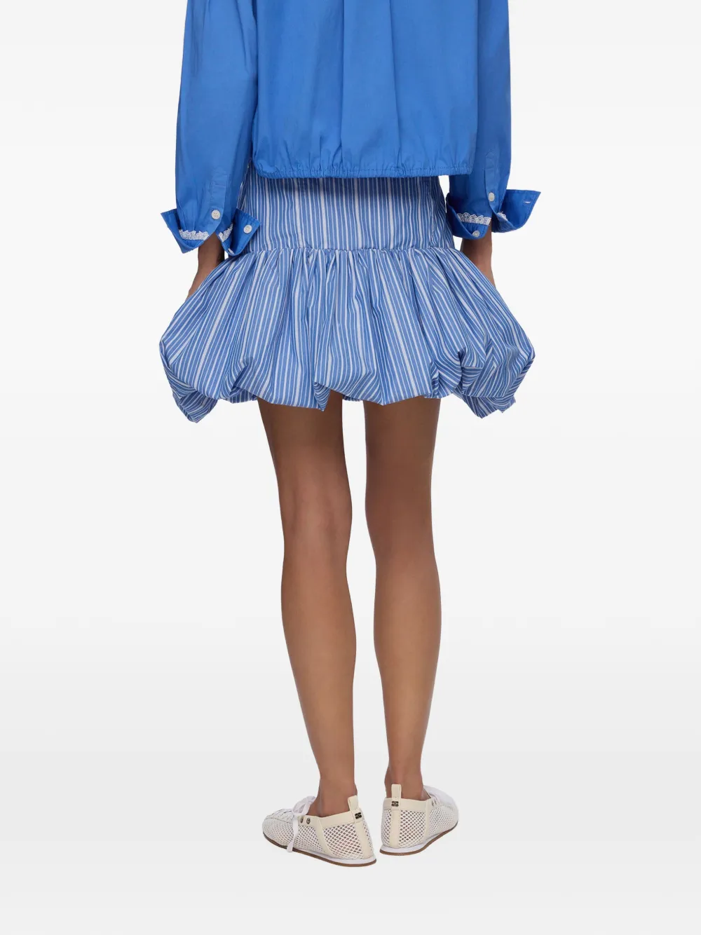 GANNI Gestreepte rok met ruches Blauw