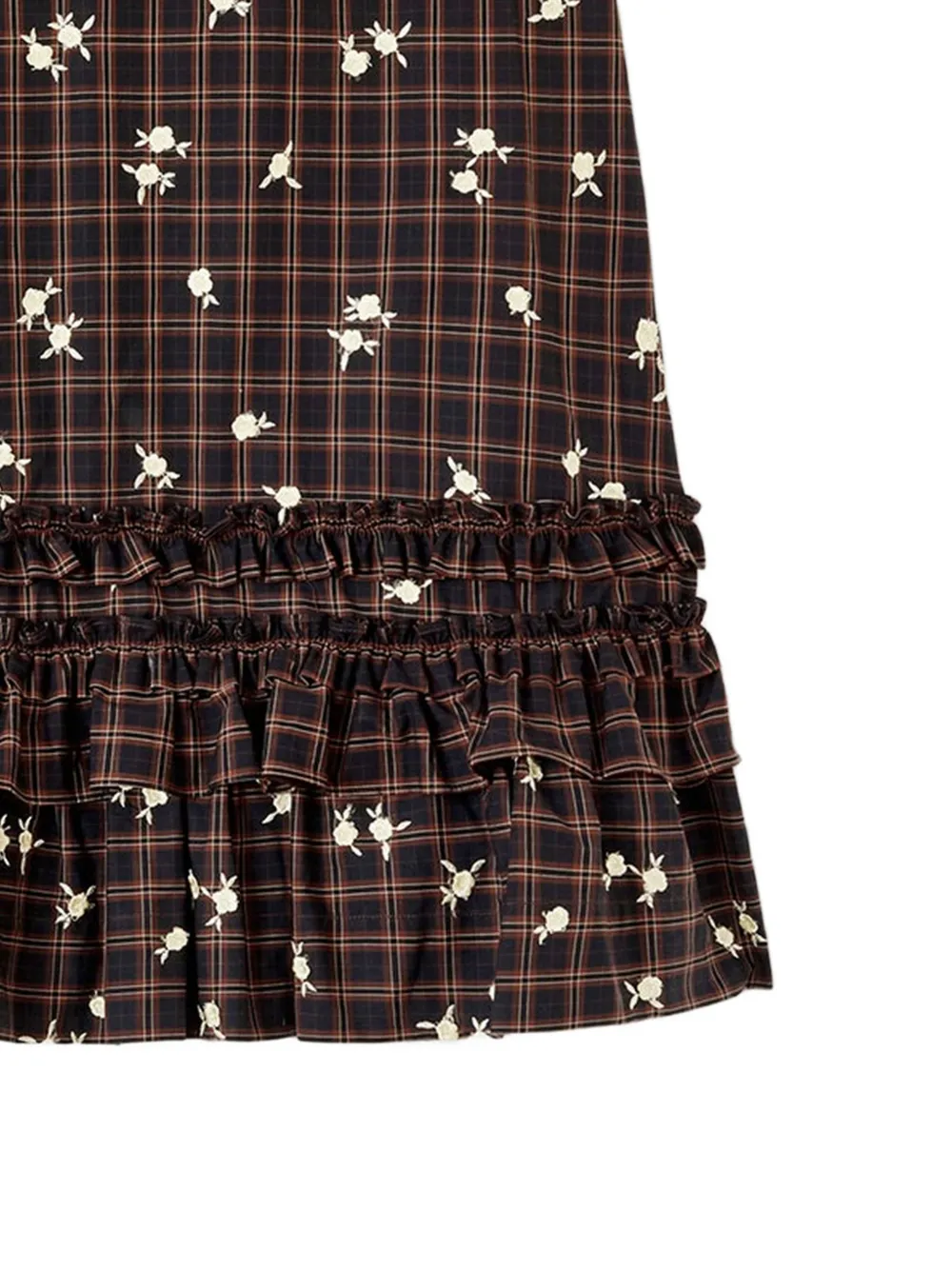 GANNI Geruite mini-jurk met ruches Bruin