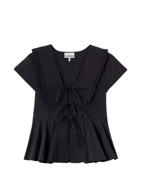 GANNI top con peplum y volantes en el cuello