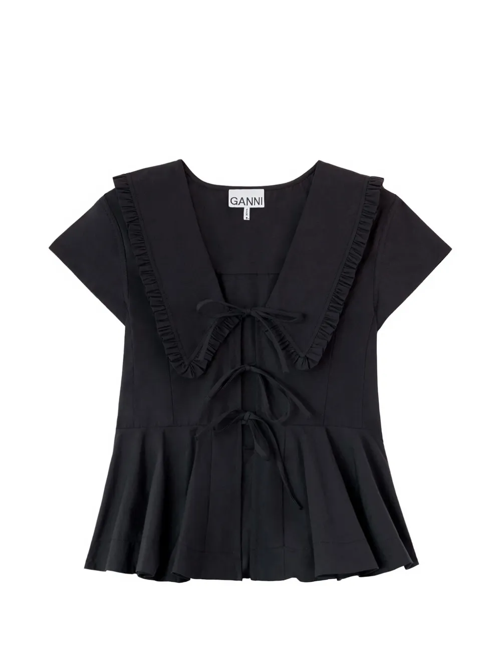 GANNI Peplum top met ruches kraag Zwart