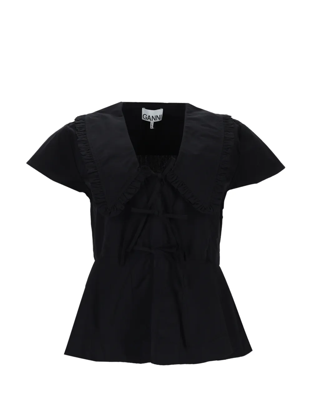GANNI Peplum top met ruches kraag Zwart
