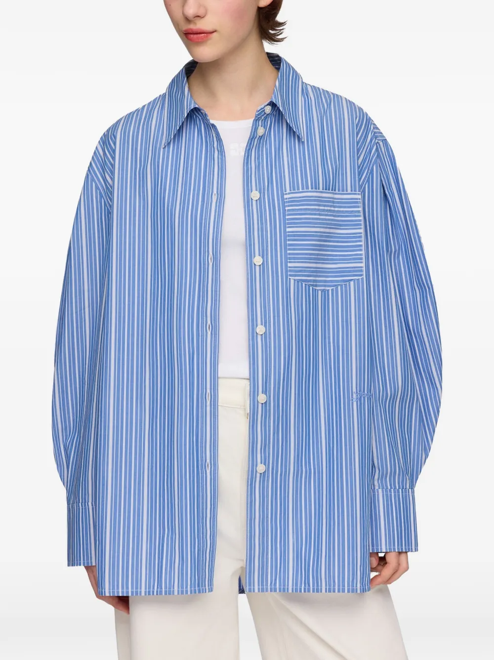 GANNI Gestreepte blouse met ballonmouwen Blauw