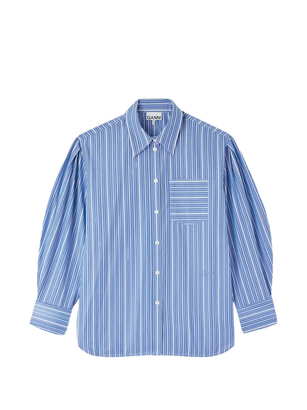GANNI striped balloon-sleeve shirt - Blu