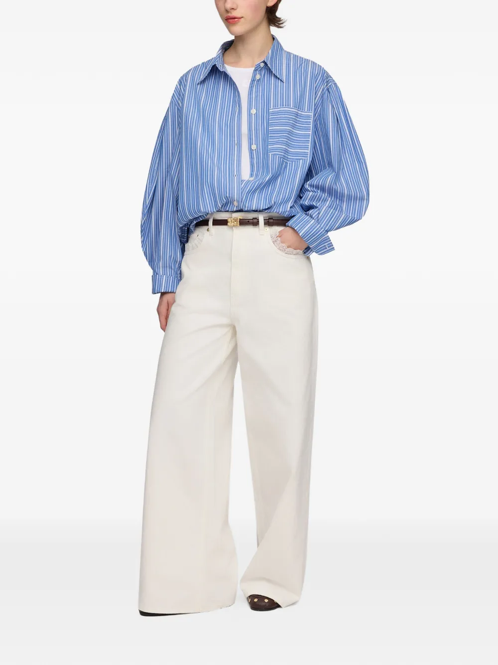 GANNI Gestreepte blouse met ballonmouwen Blauw