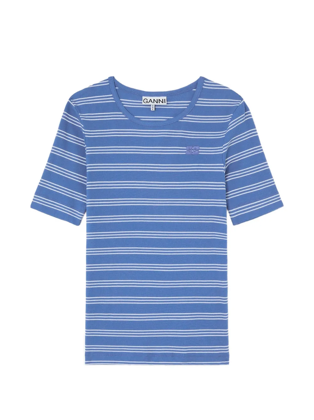 GANNI striped rib-knit T-shirt - Blu