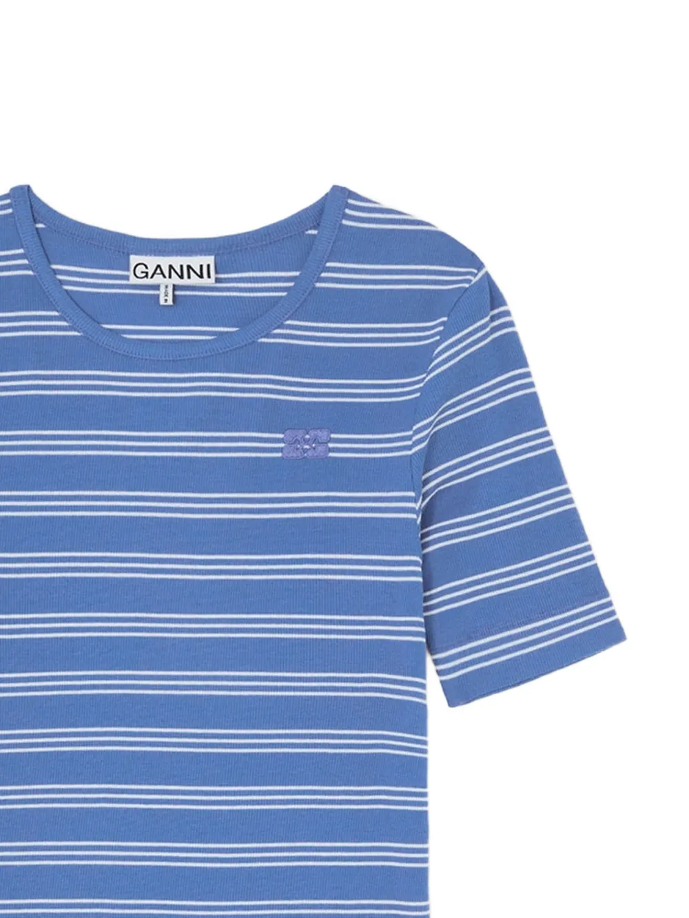 GANNI Gestreept ribgebreid T-shirt Blauw