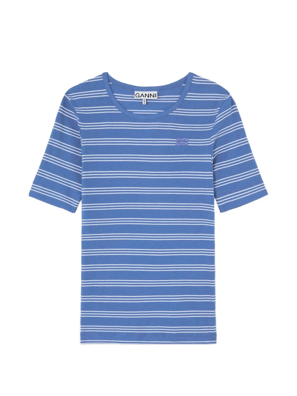 GANNI Gestreept ribgebreid T-shirt Blauw